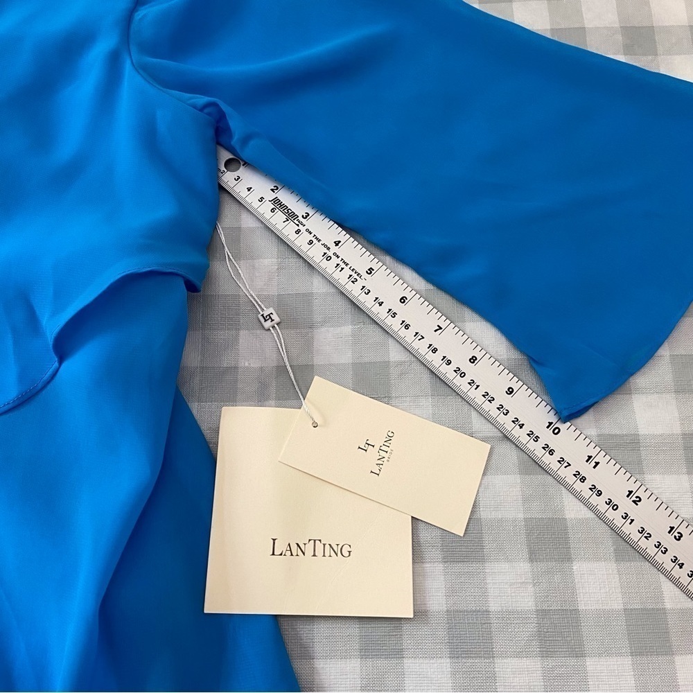 LT Lanting Bride Blue Chiffon Plus  XXL Asymmetric Blouse Resort Poolside Chic - Picture 13 of 16